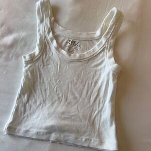 Easy Standard White Ribbed Cropped Tank Top Small